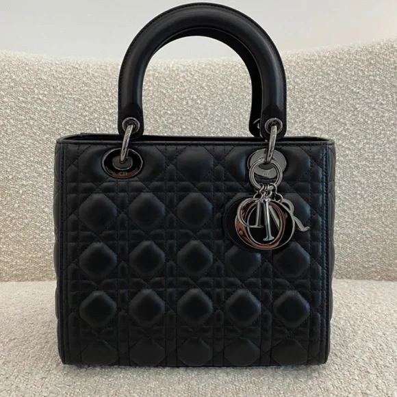 Authentic Dior Lady Bag Medium Black Lambskin Cannage - Picture 2 of 8